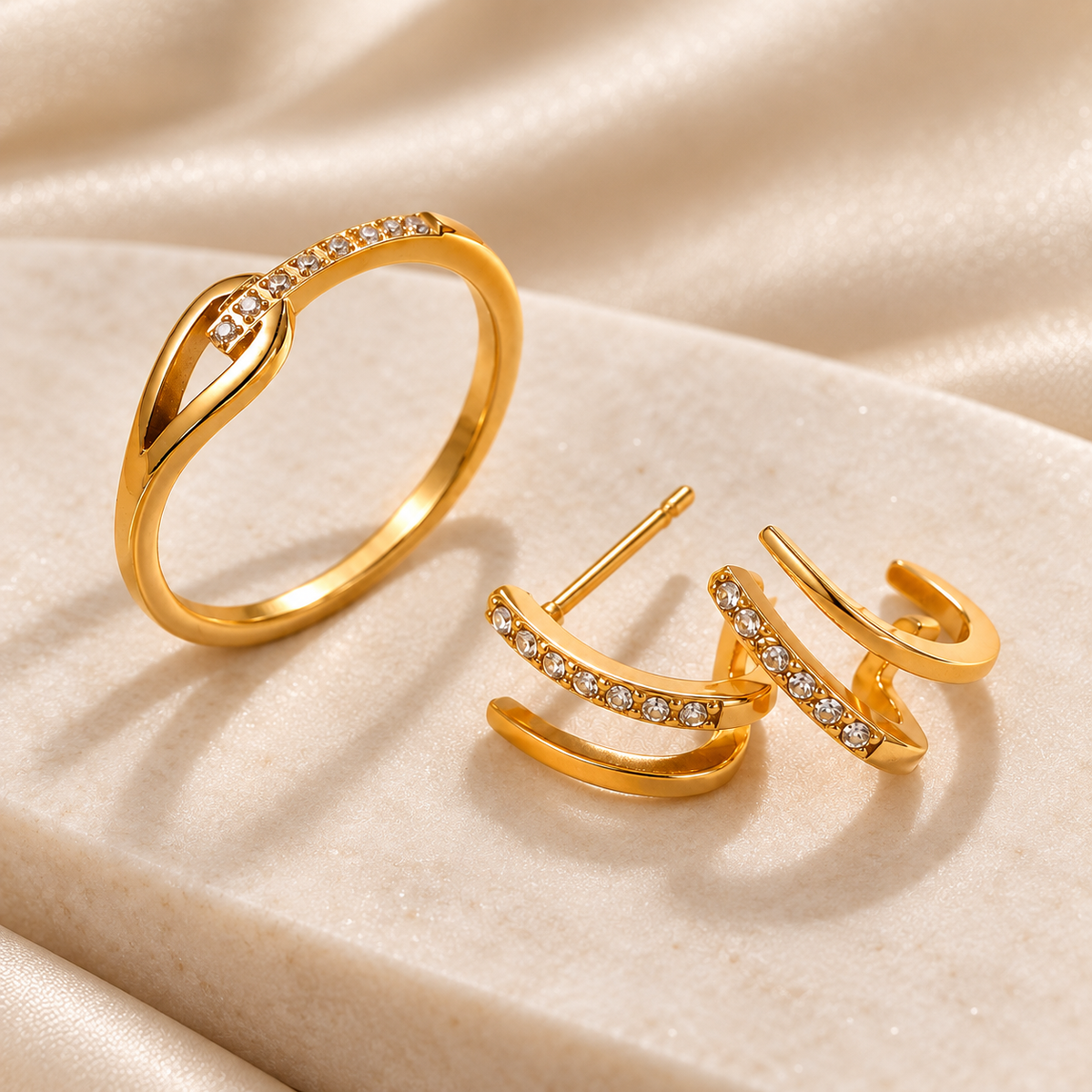 Gold-plated women's ring and earring set – ACSRY product image 2