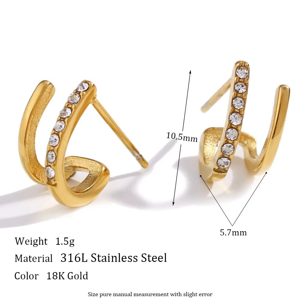 18k Gold Plated Two Circle Earring - Stainless Steel Elegant Earrings for Women