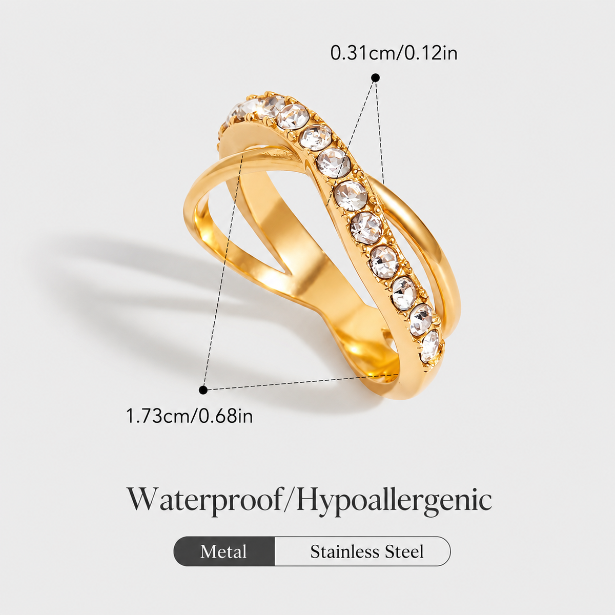 Gold-plated crystal-accented open ring – ACSRY product image 3