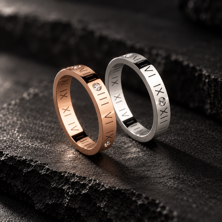Engraved Roman numeral stainless steel ring – ACSRY product photo