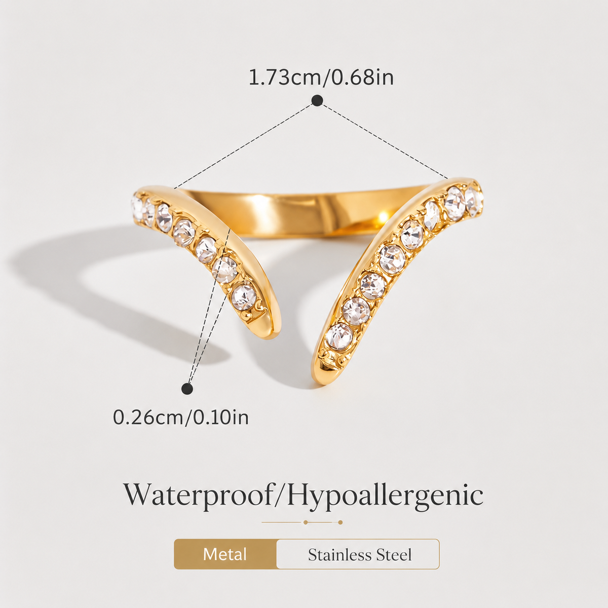 Gold-plated crystal-accented open ring – ACSRY product image 2