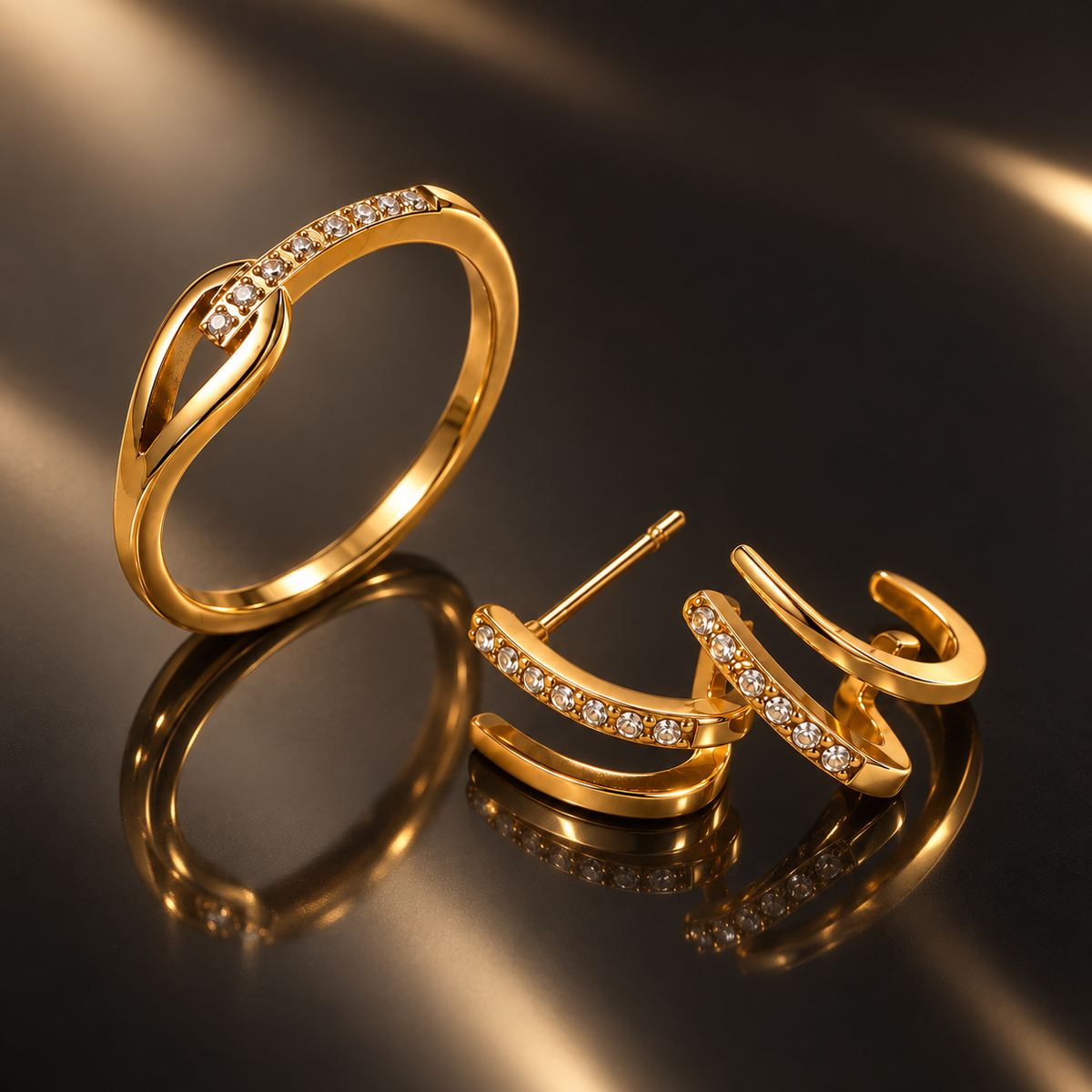 Gold-plated women's ring and earring set – ACSRY product photo