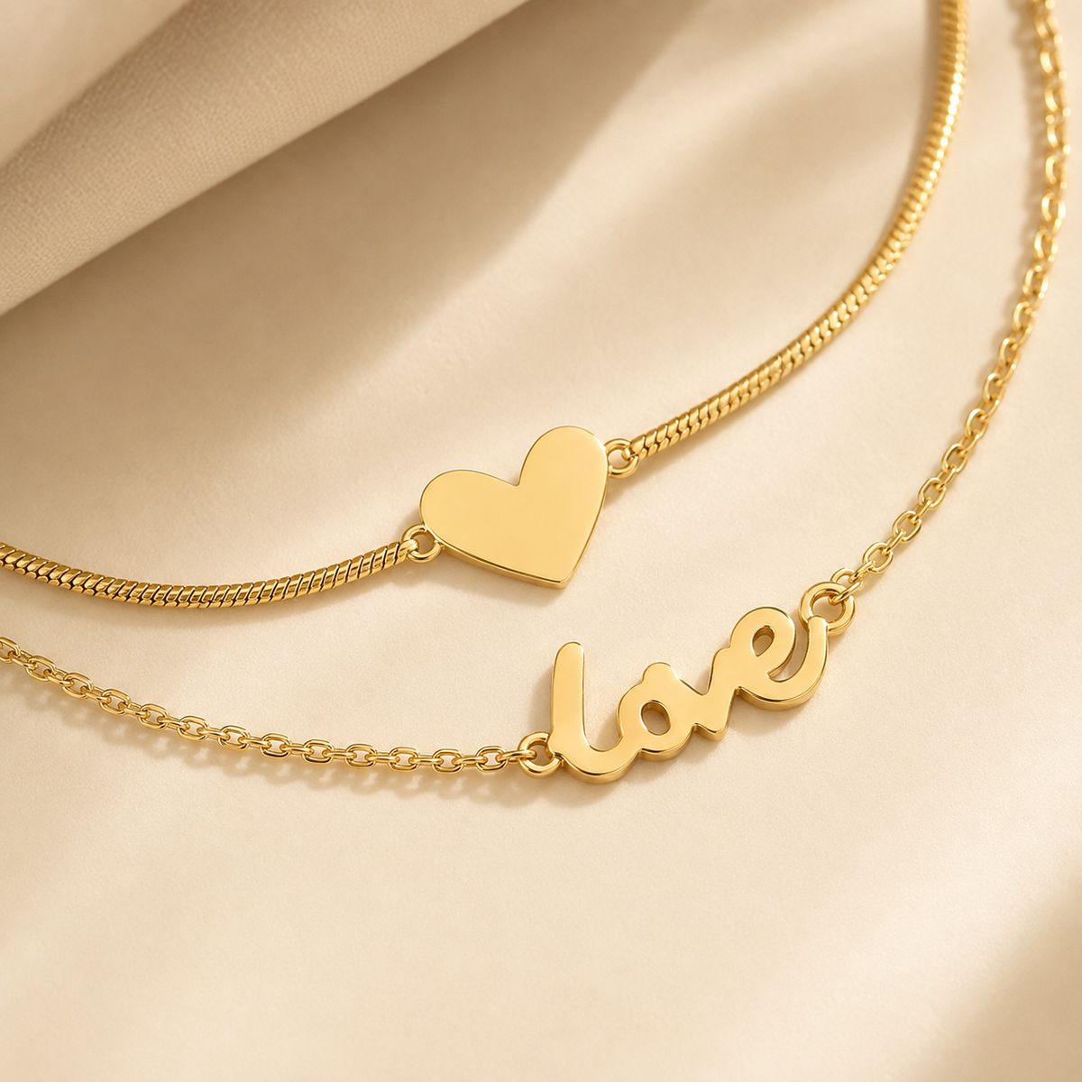 Gold-plated layered heart and love anklet – ACSRY product image 3
