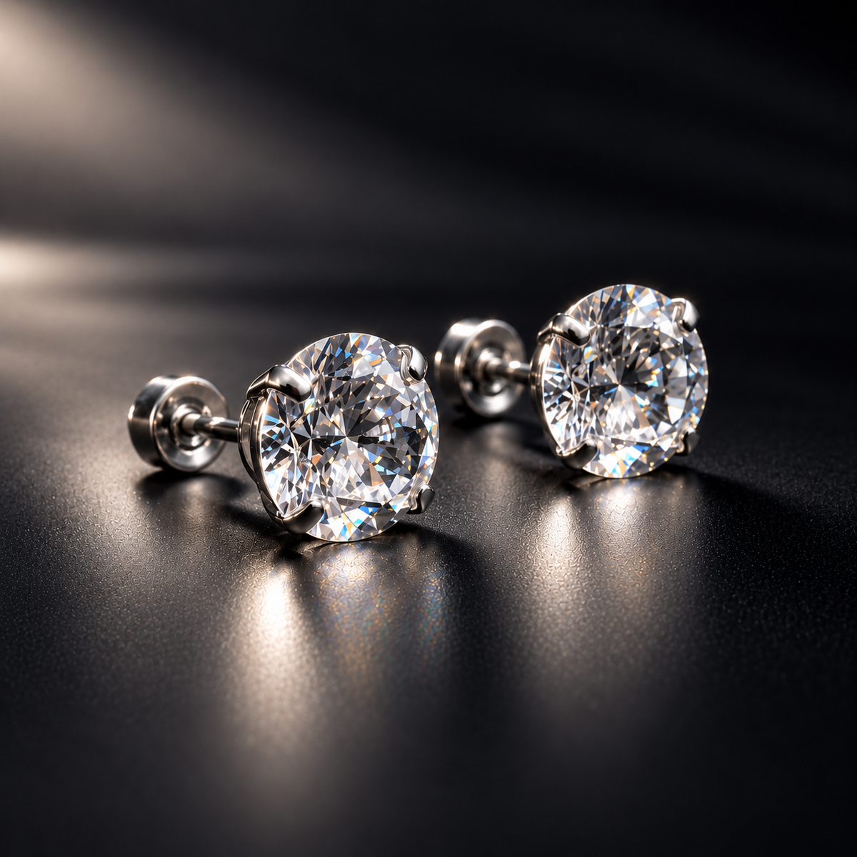 5-pair silver stud earring set on black background