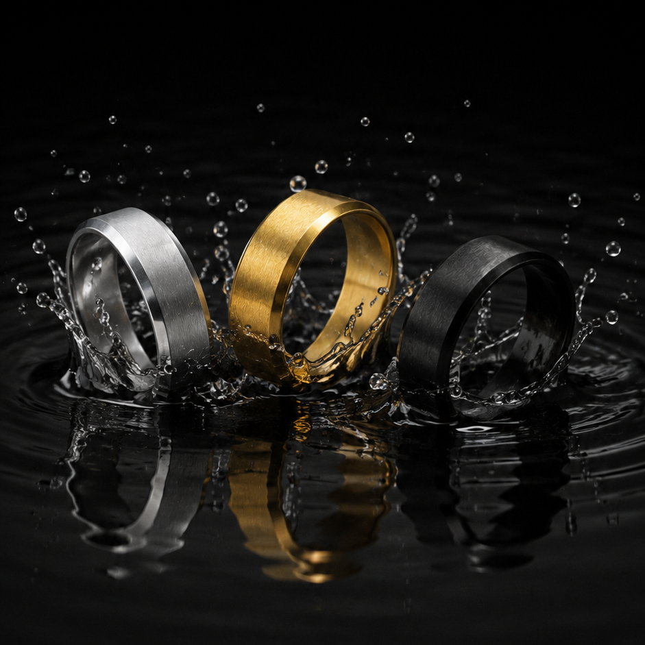 Stainless steel band ring in gold, silver or black finish – ACSRY product image 3