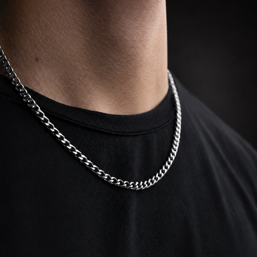 Silver stainless steel Cuban link chain necklace – ACSRY product photo