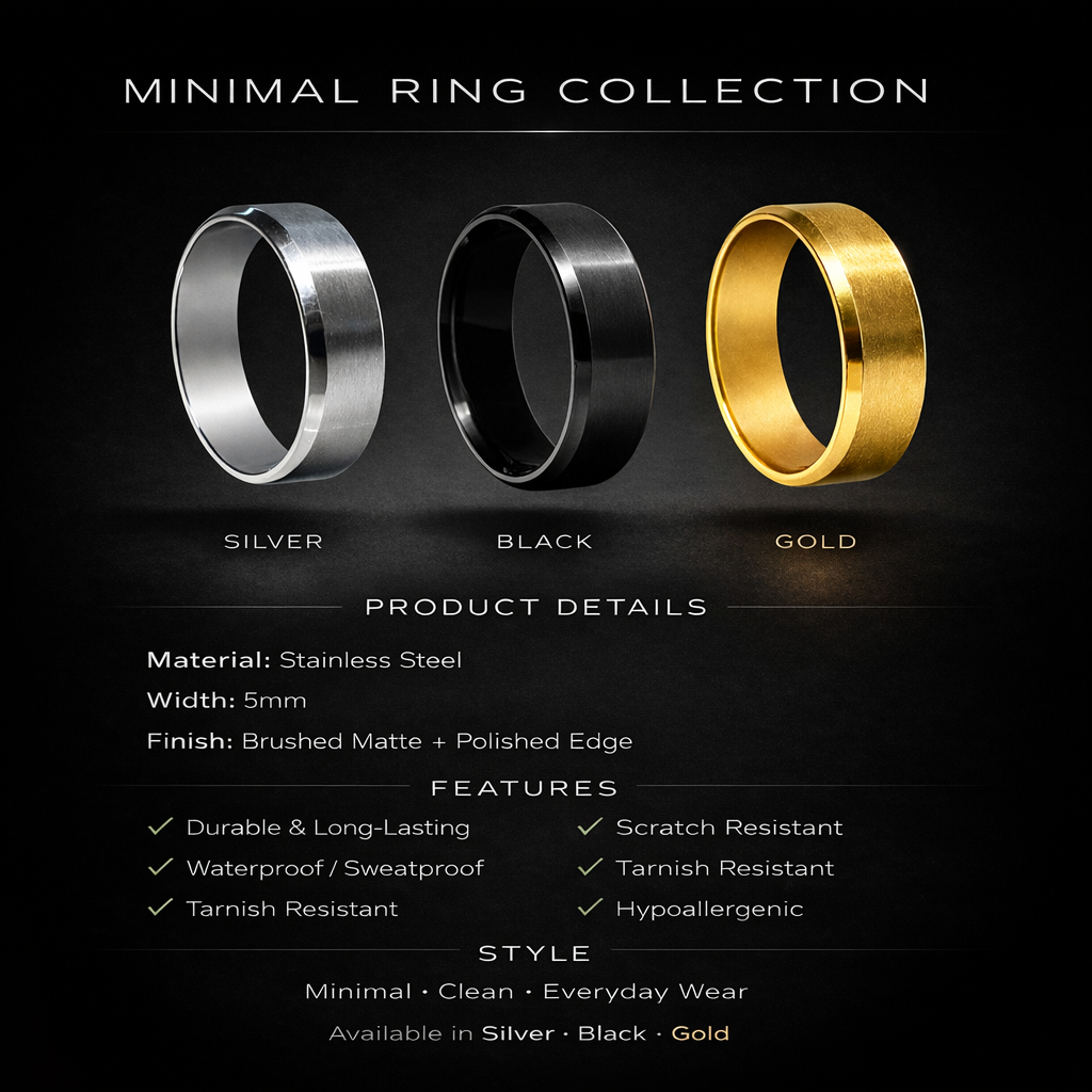 Stainless steel band ring in gold, silver or black finish – ACSRY product image 4