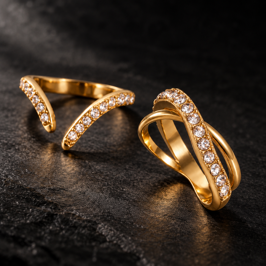Gold-plated crystal-accented open ring – ACSRY product photo