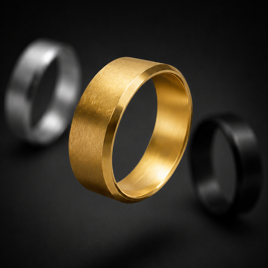 Stainless steel band ring in gold, silver or black finish – ACSRY product image 2