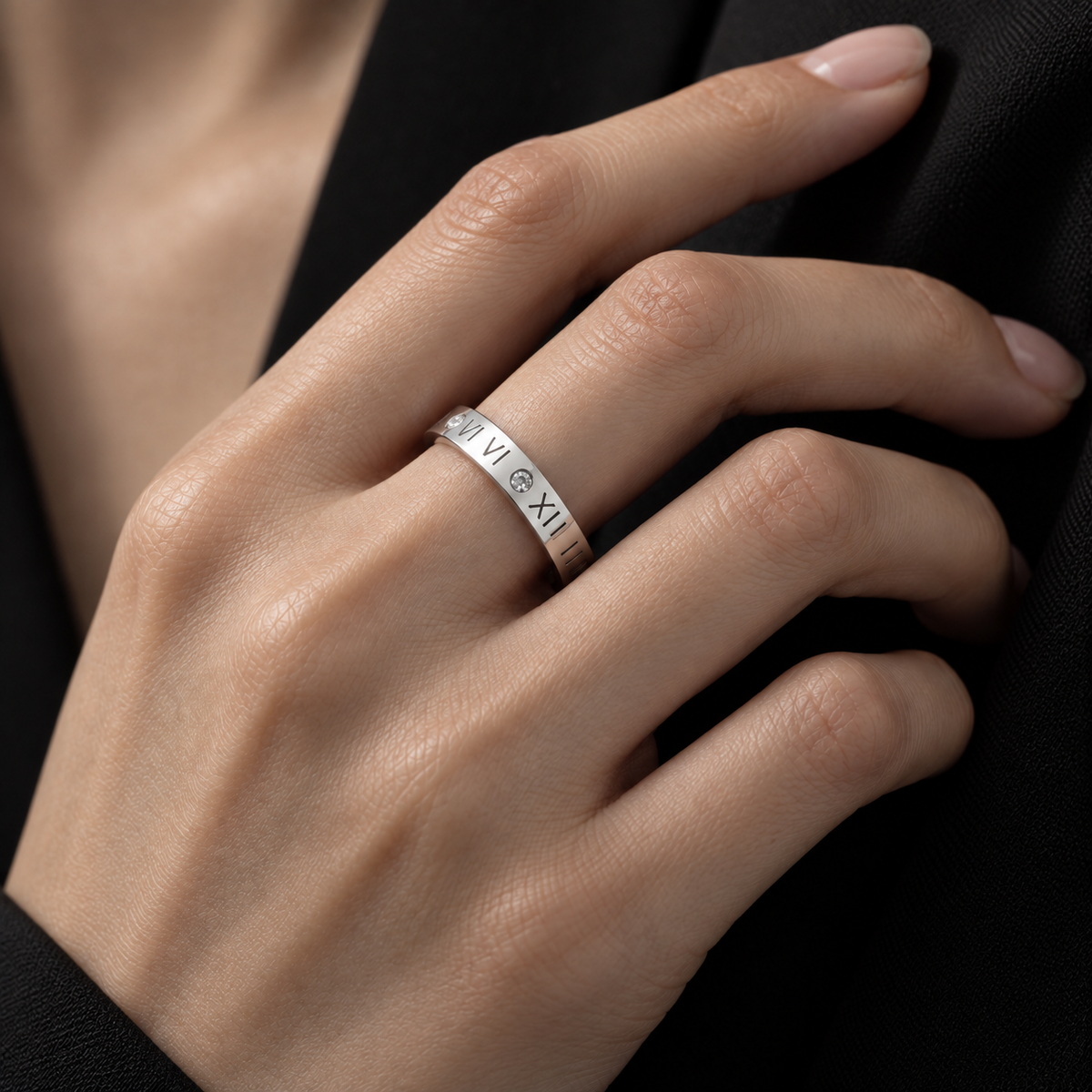 Engraved Roman numeral stainless steel ring – ACSRY product image 5