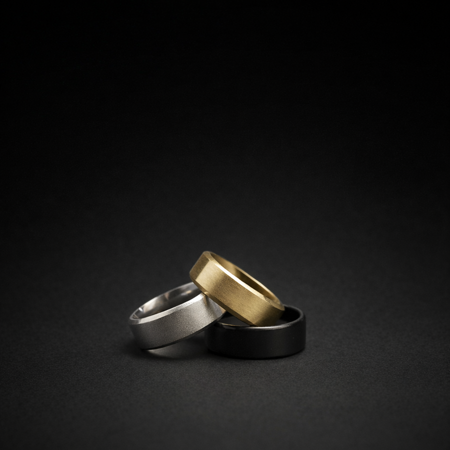 Stainless steel band ring in gold, silver or black finish – ACSRY product photo