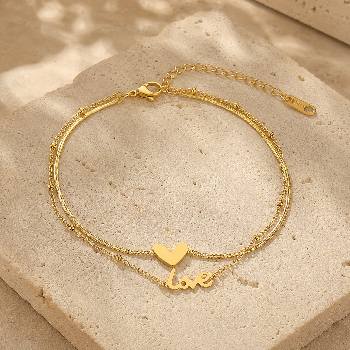 Gold-plated layered heart and love anklet – ACSRY product image 5