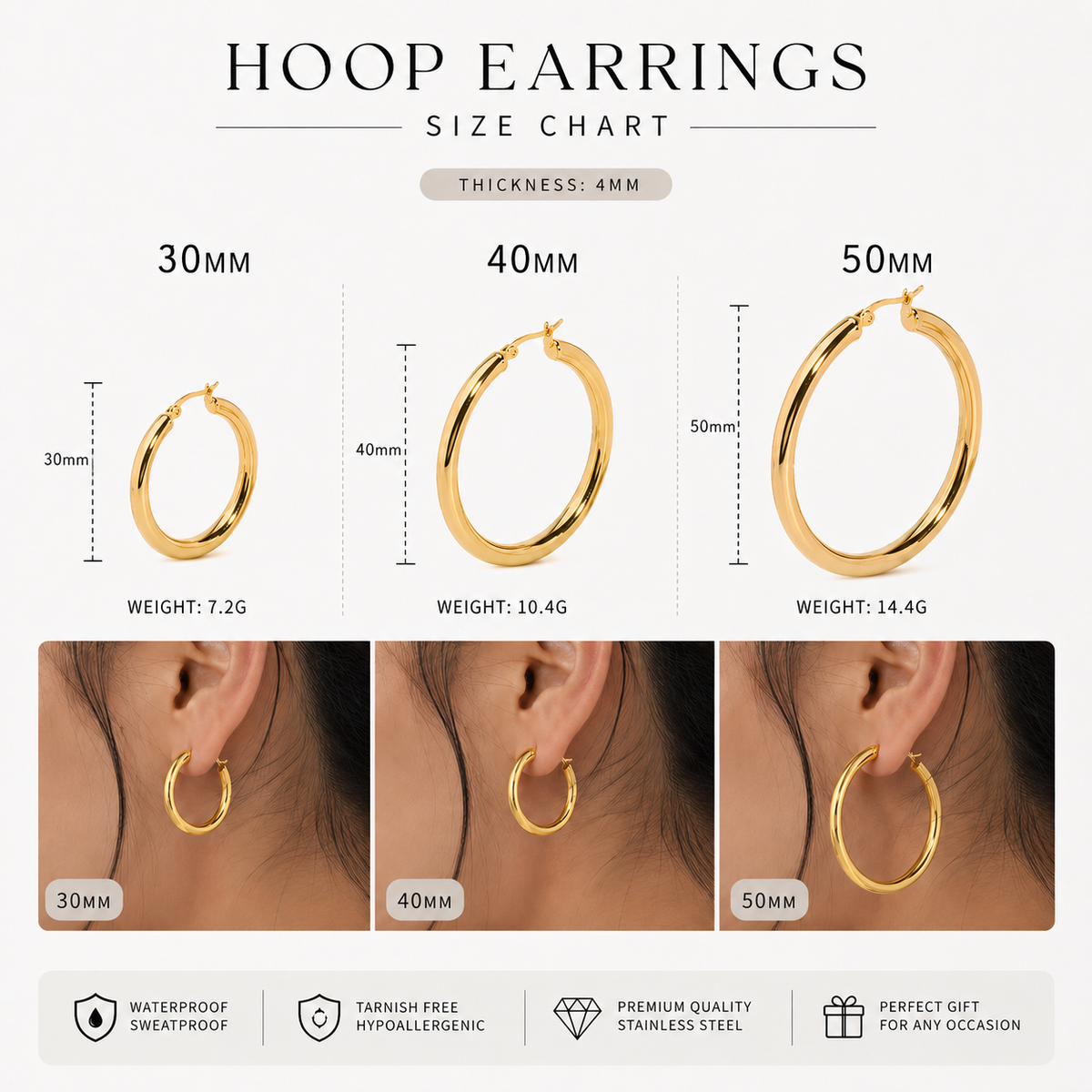 Hoop earring size reference chart